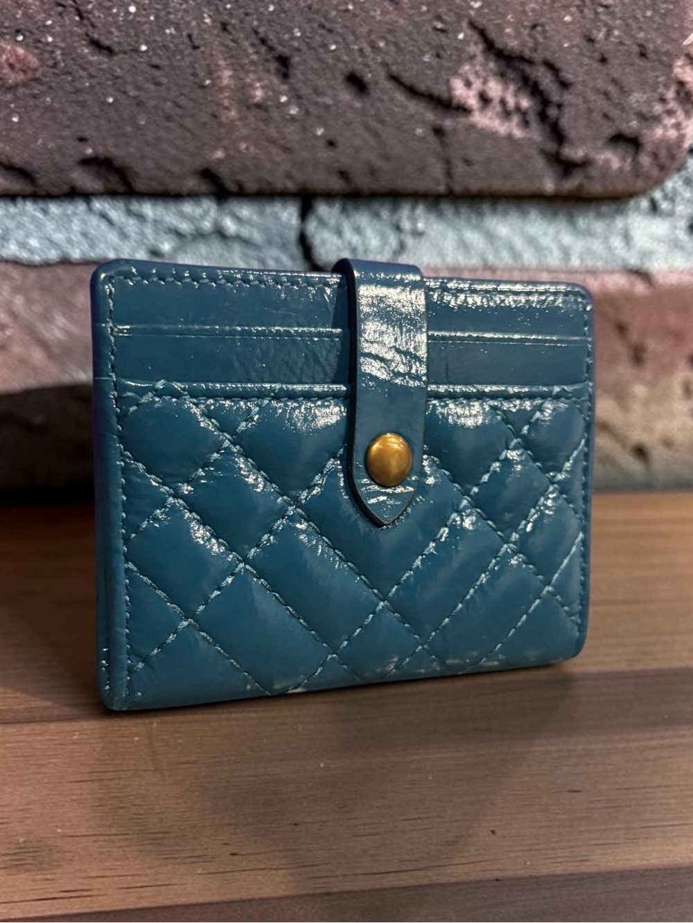 Kurt Geiger London Quilted Patent Leather Wallet in Teal/Dark Blue NWT